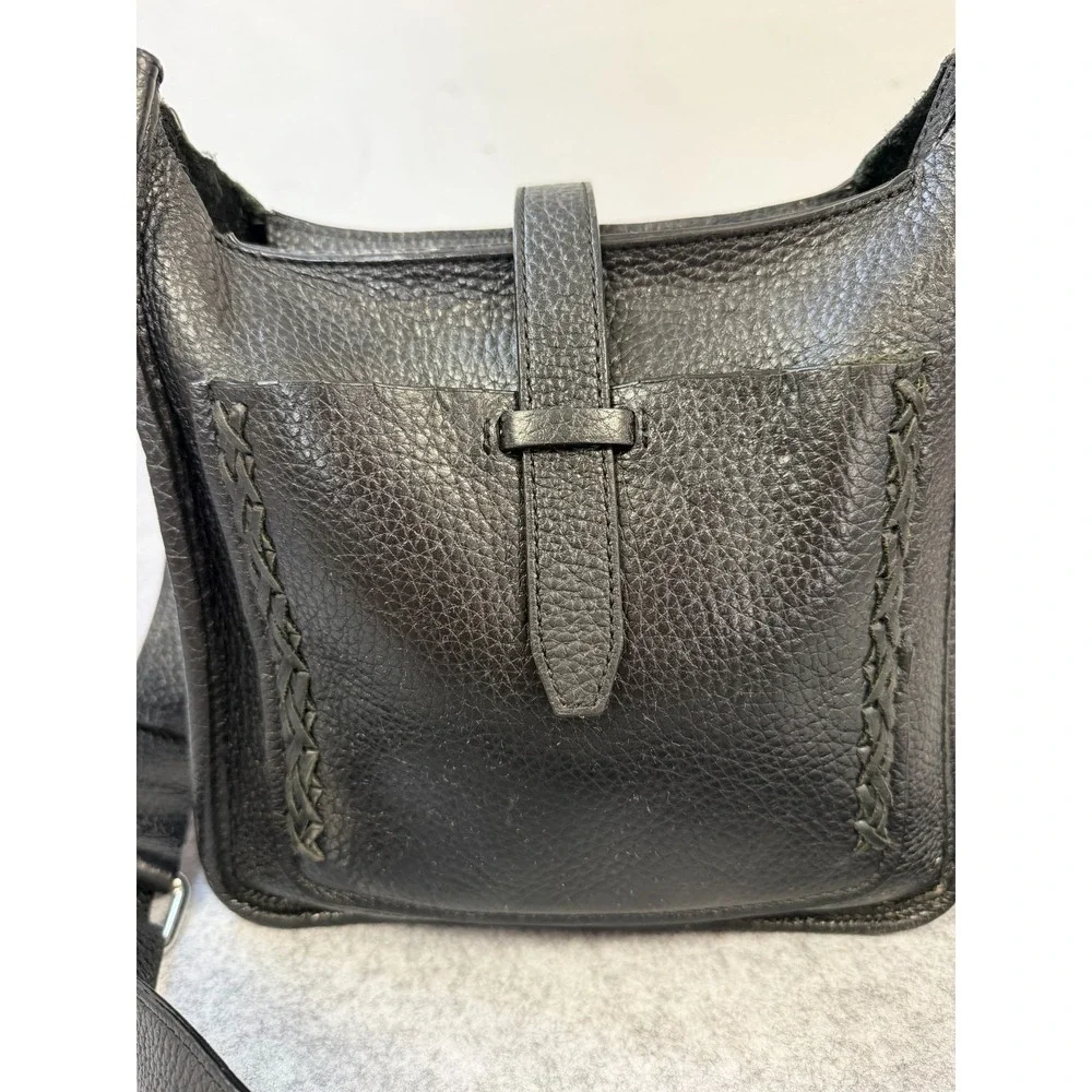 Rebecca Minkoff Black Pebbled Leather Crossbody Braided Trim Zip Top Messenger